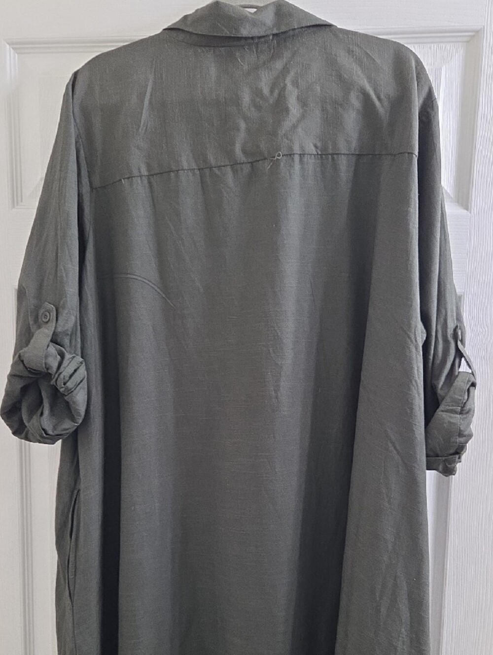 Ashley Stewart Olive Green Button-Front Shirt Dress - Picture 4 of 6